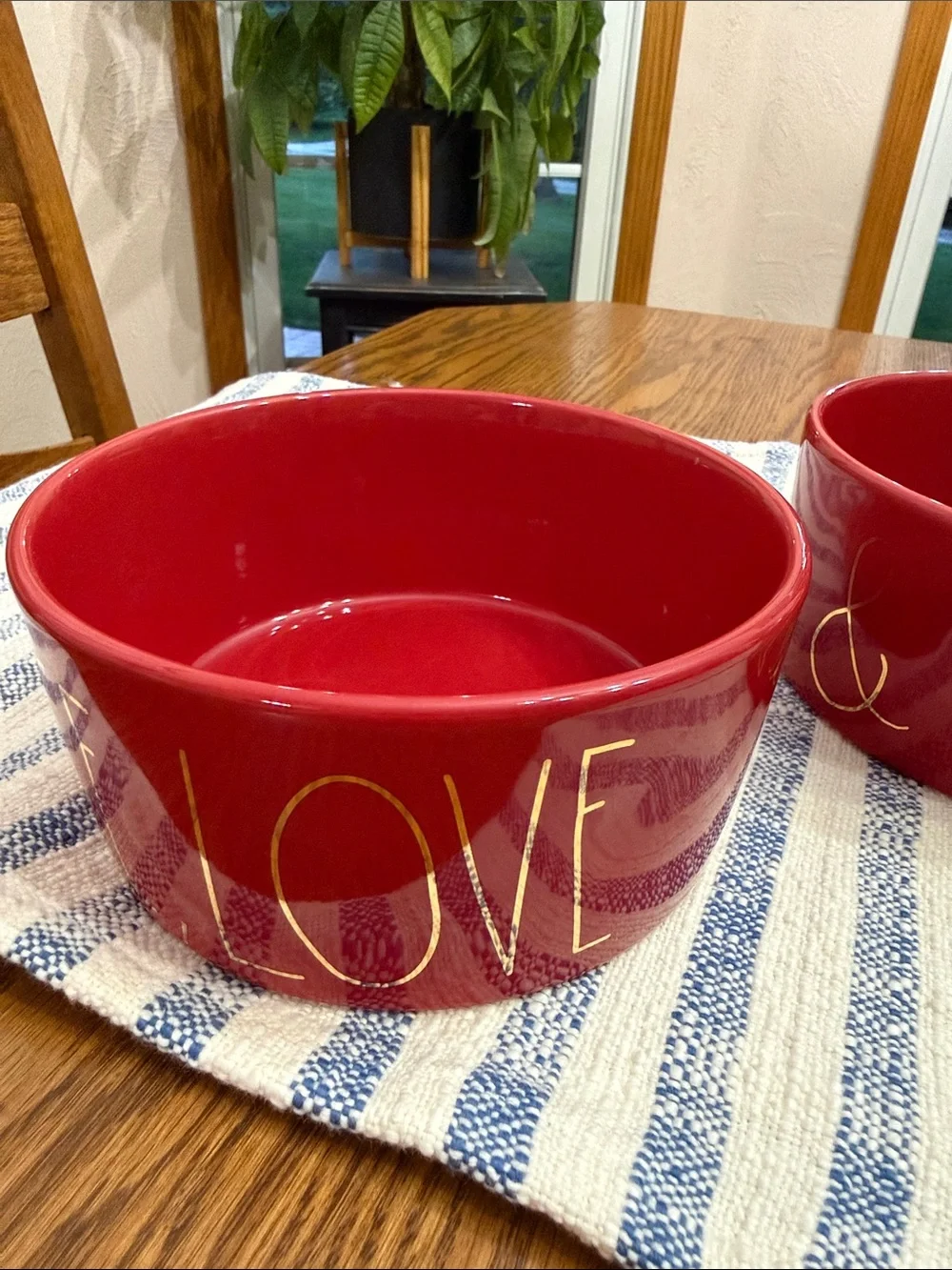 Rae Dunn Red Ceramic Pet Bowls with Gold Lettering - Set of 2